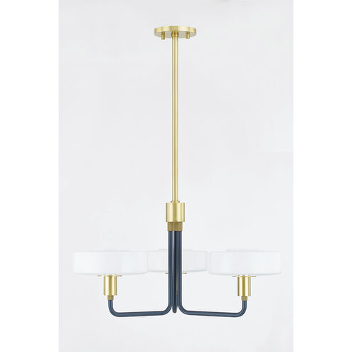 Aston 3 Light 24.25 inch Aged Brass/Slate Blue Chandelier Ceiling Light